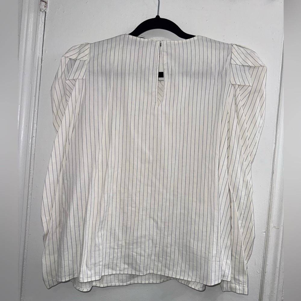 Zara White Striped Shirt with Bow Puff Sleeves size L NWT - Picture 7 of 10